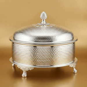 Classic Brass Hand-Hammered <b>Buffet</b> <b>Warmer</b> Featuring a Tiered Dome Lid Shell-Shaped Finial and a solid circular pedestal base - Product Image 5