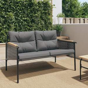 Banc de jardin noir avec coussins anthracite, ensemble élégant de bancs de patio - Product Image 1