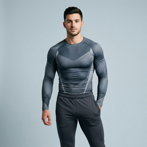 T-shirt de compression à manches longues pour homme, imprimé dégradé personnalisé, respirant, couche de base - Product Image 1