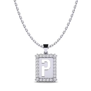 Pendentif initial avec strass en cristal serti à griffes, en argent 925 et moissanite, style hip-hop unisexe - Product Image 1