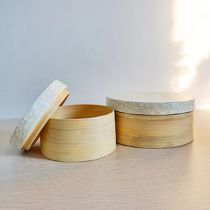 Set of 2 round natural bamboo food <b>storage</b> <b>containers</b>, <b>kitchen</b> <b>storage</b>, lightweight and durable. - Product Image 2
