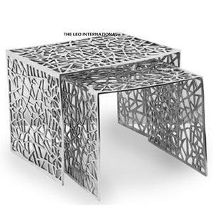 Square <b>Coffee</b> <b>Table</b> Artistic <b>Silver</b> Metal Coral Design Modern Handmade Luxury Nesting Customizable Top Living Room Furniture - Product Image 1