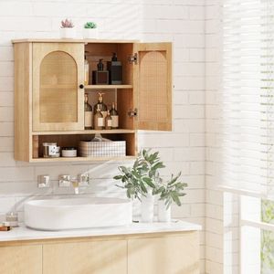 Mobiletto da Bagno a Parete con Ripiani Regolabili e Ante in Rattan PE, Arredo Funzionale per il Tuo Bagno - Product Image 1