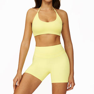 Ensemble de yoga brossé à séchage rapide avec logo personnalisé, dos ouvert, taille haute, vêtements de fitness, ensemble de sport pour la course en extérieur pour femmes. - Product Image 4