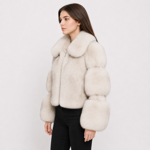 Veste en fausse fourrure ivoire de luxe pour femmes, manteau d'hiver en fourrure douce de qualité supérieure, vêtement d'extérieur élégant à col haut et fermeture éclair sur le devant, tendance - Product Image 2