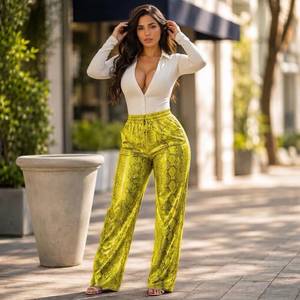Luxury embossed Python Leather Pants for Women, High Waisted golden Snakeskin Leather Women Biker <b>Trouser</b> - Product Image 1