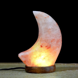 Vente chaude Meilleure Tendance Demi-Lune En Forme De Lampes De Sel Naturel Lampe Artisanale De L'Himalaya De Couleur Rose Avec Base En Bois En Gros - Product Image 2