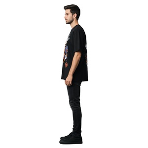 Camiseta de Hombre Negra de Corte Holgado, Manga Corta, Cuello Redondo, con Estampado de Letras, Estilo Urbano, Gráfico - Product Image 6