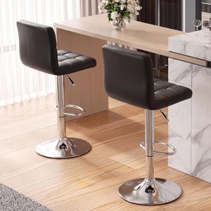 Tabouret de bar moderne en cuir PU noir avec siège pivotant réglable, base en métal chromé, repose-pieds pour utilisation dans les hôtels, les comptoirs et les îlots de cuisine - Product Image 2