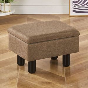 Poggiapiedi Moderno in Lino con Contenitore, Gambe in Legno Massello, Sgabello Decorativo per Divano, Ingresso, Soggiorno, Materiale MDF - Product Image 1
