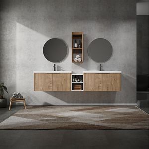 84\" Wall Mounted Bathroom Vanity Sink <b>Side</b> Cabinet Soft Close Doors 00112IMO 00636IMOx2 0612GWH Combination Cabinet Bathrooms - Product Image 5