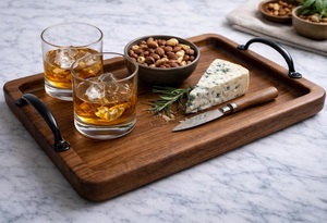 Bandeja de Servir Decorativa Ecológica Hecha a Mano de Madera de Nogal con Asas de Hierro, Diseño Minimalista, Multifuncional, de Grado Comercial - Product Image 3