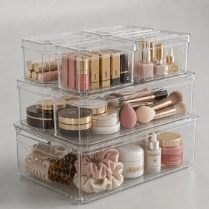 Transparent Beauty Storage Containers for <b>Makeup</b> Kits, Brushes, Lipsticks & Cosmetic Collection Management - Product Image 1