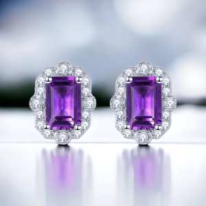 Pendientes de amatista natural hechos a mano en plata de ley 925, piedra de nacimiento de febrero, joyería de gemas, regalo para mujeres - Product Image 1