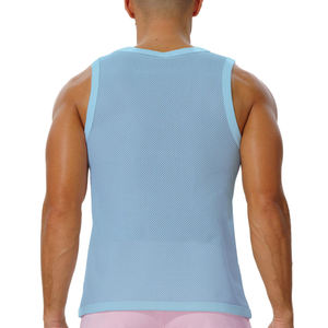 เสื้อกล้ามผู้ชายแบบสั่งทำ แบรนด์ส่วนตัว ขายส่ง ผู้ผลิต OEM ผู้จัดจำหน่าย ผลิตจำนวนมาก เสื้อออกกำลังกาย ผ้าโพลีเอสเตอร์ตาข่าย 120GSM - Product Image 3