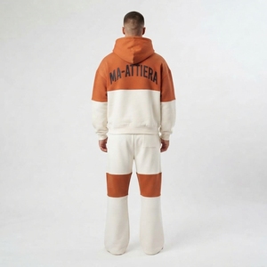 <b>Men</b> Orange White Color Block <b>Zip</b> Hoodie <b>Shorts</b> Flare Pants Tracksuit Sets Custom Streetwear Matching Casual Fashion - Product Image 2