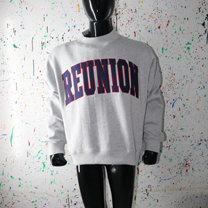 REUNION ASH GREY <b>Mock</b> <b>Neck</b> Sweatshirt 100% GREY Applique Embroidery wide <b>neck</b> Sweatshirt Finer Threads - Product Image 1