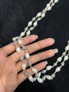 Collier en chaîne Tishya avec perles d'eau douce et moissanite taille brillant, plaqué argent, style classique, pour femme, usage quotidien - Product Image 1