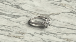 Anillo de compromiso moderno chapado en oro de 18K y 14K con diamante solitario de laboratorio de talla brillante redonda y banda pavé de varias filas, joyería fina. - Product Image 3