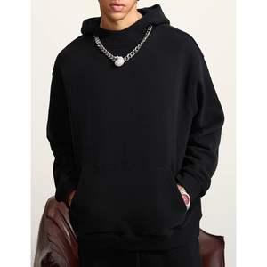 2025 Men's Oversized Hoodie Unisex Athletic <b>Mock</b> <b>Neck</b> Fleece Pullover Heavyweight Hooded Streetwear Y2K <b>Tops</b> in Black - Product Image 3