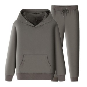 Conjunto Deportivo Unisex Gris con Capucha, Manga Larga, Color Sólido, Informal, para Otoño, Transpirable, 100% Algodón, Corte Regular, 2026 - Product Image 1