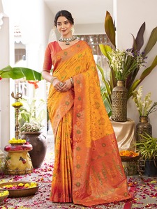 Sari Banarasi en soie douce et lourde, écologique, avec chemisier - Product Image 5
