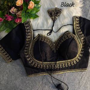 Chemisier en soie ethnique noir pour femme, brodé de sequins, grande taille, chemise de fête nuptiale - Product Image 1