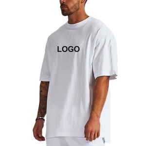 100% algodón camiseta de peso pesado de gran tamaño hombro caído logotipo personalizado manga corta cuello redondo patrón sólido estilo Casual - Product Image 2