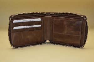 กระเป๋าสตางค์หนังแท้พร้อมซิป กระเป๋าใส่บัตรหนังวัว ความจุขนาดใหญ่ - Product Image 2