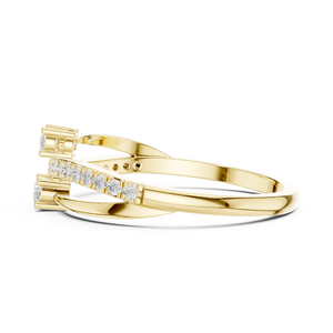 Bague en or jaune avec diamant de laboratoire pour femme |   Bague de Fiançailles et de Mariage Double Solitaire Croisée Pavée, Cadeau Idéal - Product Image 4