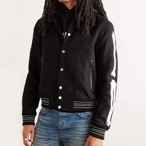 Veste universitaire pour homme Y2K – Finition bleu électrique brillant avec passepoil blanc, broderie rétro - Product Image 2