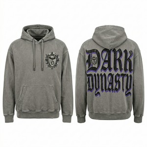 Custom Heavyweight Navy Blue Hoodie Vintage Acid Wash Distressed <b>Pullover</b> <b>Mens</b> Streetwear Embroidery Graphics Fleece Hoodies - Product Image 5