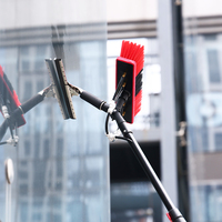 Brosse de nettoyage télescopique en aluminium avec double tête rouge et noire à poils naturels et raclette intégrée, prix usine Zhenda