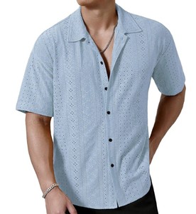Chemise décontractée pour homme à manches courtes, respirante, à motif de points, col rabattu, en coton pour l'été - Product Image 5