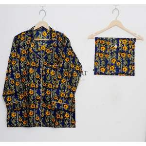 ชุดนอนผ้าฝ้ายออร์แกนิค 100% สำหรับผู้หญิง ลายพิมพ์ดอกไม้แบบอินเดีย พิมพ์ลายด้วยมือ เนื้อผ้านุ่ม ระบายอากาศได้ดี - Product Image 3