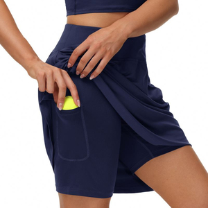Jupe courte à taille haute pour femme, couleur unie, style A, avec poches, style décontracté et sportif, tissu en spandex et polyester, à porter en toutes saisons - Product Image 4