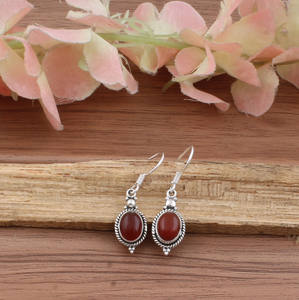 Boucles d'oreilles pendantes en onyx rouge faites à la main, argent sterling 925, onyx rouge naturel, artisanat artisanal de luxe, bijoux de mariage en pierres précieuses, vente en gros - Product Image 3