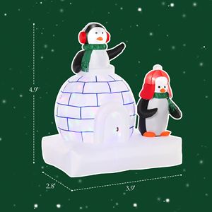 Decorazione Natalizia Gonfiabile da Esterno a Forma di Pinguino di 1,5 m con Luci LED, Igloo Rotante Colorato e Sciarpa, Decorazioni per Giardino Festive - Product Image 3