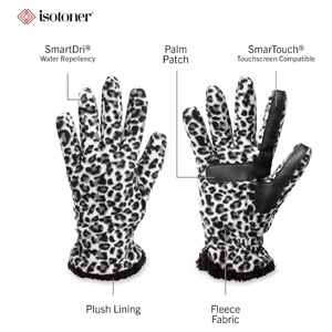Gants d'hiver chauds pour femmes, imprimé léopard, en polaire, compatibles écran tactile, en microfleece thermique, pour la conduite, avec patch en cuir PU sur la paume - Product Image 6