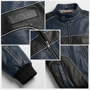 Chaqueta de Cuero Personalizada para Hombre, Color Negro Marino, con Paneles Geométricos y Ribetes, Estilo Biker/Bomber, Piel de Vacuno Auténtica, Ropa de Calle, Venta al Por Mayor - Product Image 6