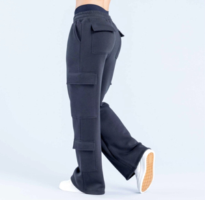Pantalon cargo en molleton bleu clair pour homme, coupe large, taille haute, taille élastique, plusieurs poches, style décontracté, automne - Product Image 2