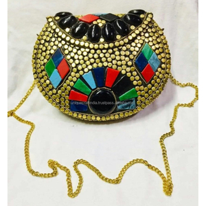 Multicolor Resin Mosaic Shoulder <b>Bag</b> with <b>Silver</b> Finish and Chain Strap Handmade Acrylic Designer <b>Clutch</b> - Product Image 2