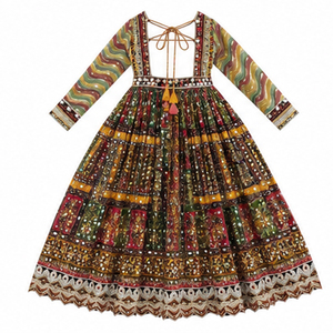 Traditional Indian Pakistani Women's Floor Length Maxi Dress <b>Mirror</b> Work Embroidery Loose Fit Wedding Wear Afghan Kuchi Dress - Product Image 3