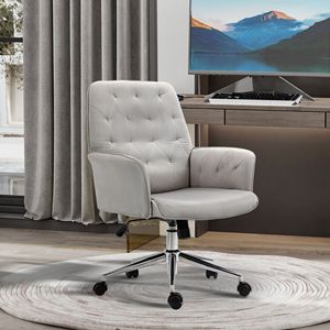 Sedia da Ufficio Moderna in Tessuto di Lino Grigio Chiaro Trapuntato, Altezza Regolabile, Schienale Medio, Base in Nylon Certificata BIFMA - Product Image 2