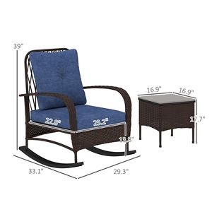 Set di Mobili da Giardino in Rattan PE Marrone a 3 Pezzi con Sedie a Dondolo, Tavolino e Cuscini per Veranda - Product Image 3