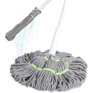 Mop a torsione con manico lungo e sistema di strizzatura automatica, per la pulizia di pavimenti in legno, vinile, piastrelle e laminato, con spugna abrasiva per uso domestico - Product Image 1
