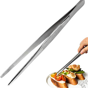 Professional Culinary Plating Tweezers Customized Food Clamp Tongs Stainless Steel Kitchen Offset Tweezers <b>Chef</b> Decorating Food - Product Image 2