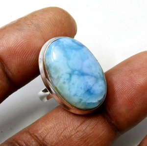 Bague en pierre précieuse Larimar naturelle, argent 925, faite à la main, cadeau unique - Product Image 2