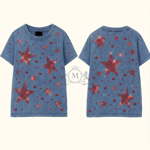T-shirt à manches courtes pour homme, noir, imprimé étoiles en strass, col rond, décontracté, tricoté, coupe régulière, motif géométrique - Product Image 3