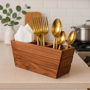 <b>Kitchen</b> <b>rack</b> organiser home dining organiser steel and wood cutlery stand compact <b>kitchen</b> storage <b>kitchen</b> clutter organiser - Product Image 1